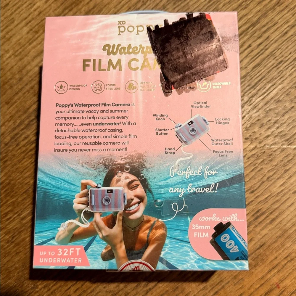 XO Poppy Waterproof Film Camera - Pink & blue Stripe